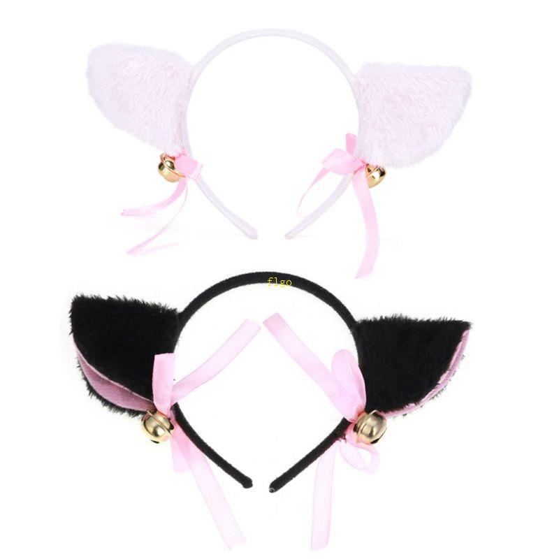 Flgo Băng Đô Cài Tóc Hình Tai Mèo / Cáo Bằng Lông Nhung Có Chuông Trang Trí Cho Nữ