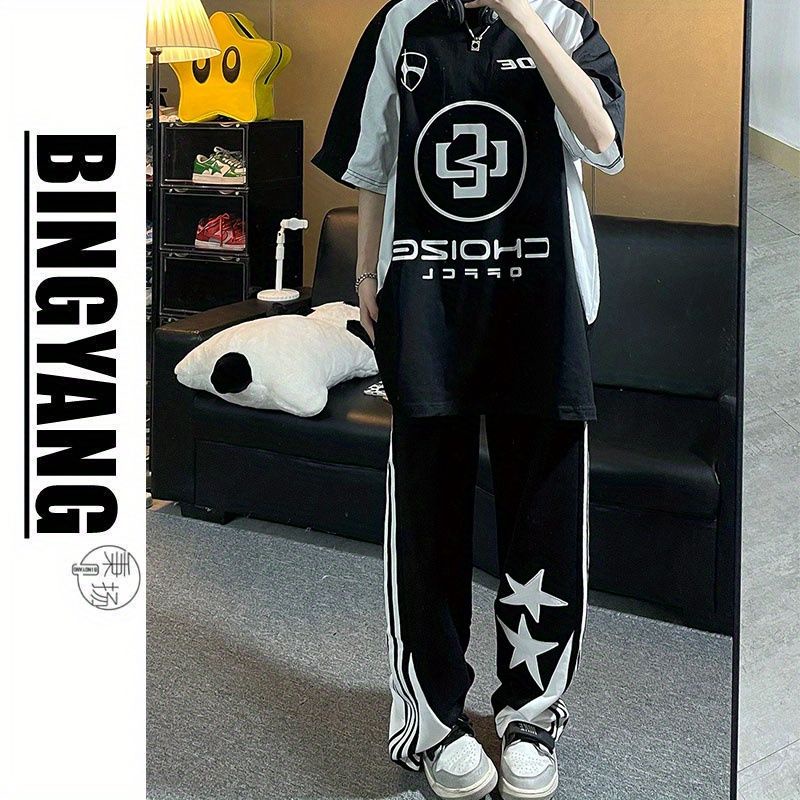 Áo Thun Ngắn Tay In Hình Xe Máy + Quần Thể Thao Thời Trang Cho Nam Nữ