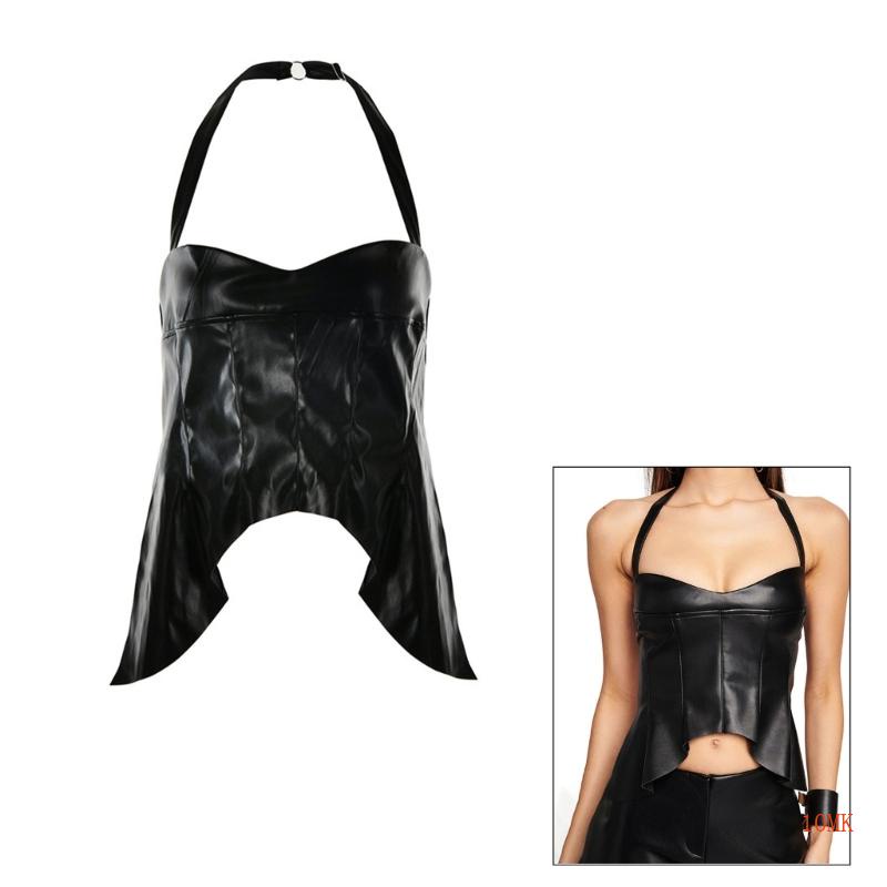 Xiangbao Áo Crop Top Giả Da Không Tay Hở Lưng Phong Cách Insgrams Y2k Gợi Cảm Cho Nữ Pa