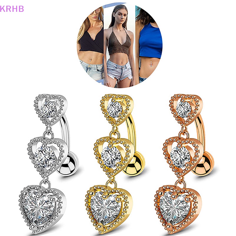 Khuyên Rốn Dáng Dài Đính Đá Zircon Hình Trái Tim Quyến Rũ Cho Nữ Mới