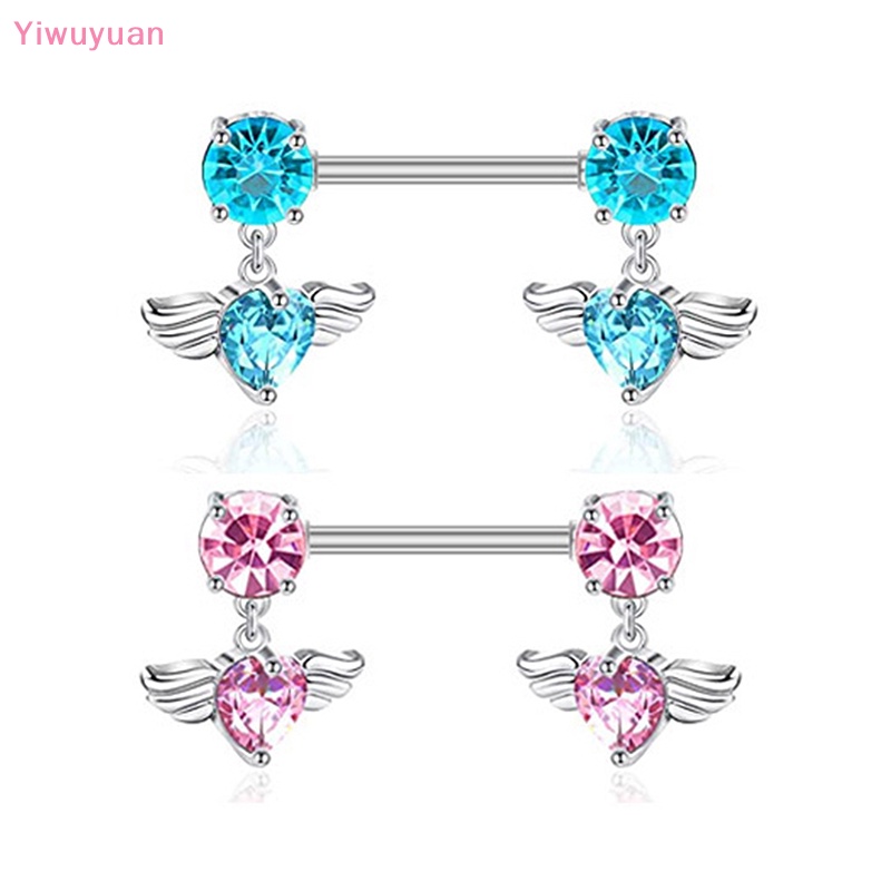 < Yiwuyuan > Nhẫn Núm Vú Giả Bằng Thép Không Gỉ Đính Đá Zircon Hình Trái Tim Pha Lê Thời Trang Quà Tặng Nữ