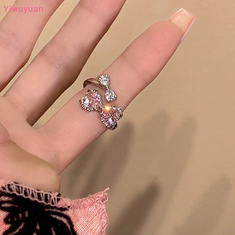 Nhẫn Mở Y2K Đính Đá Zircon Hình Nơ Hồng Sáng Tạo Cho Nữ