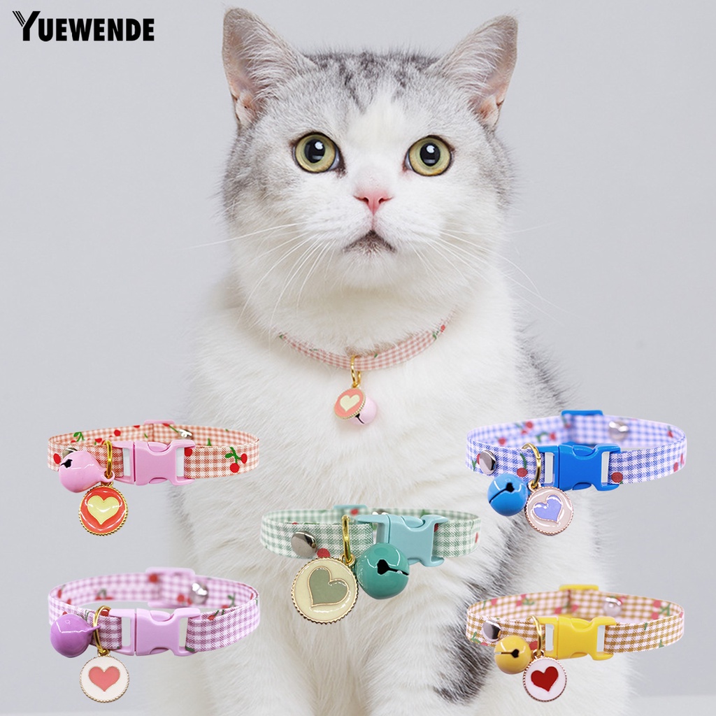 Yq.e Vòng Cổ Thoáng Khí Tháo Nhanh Họa Tiết Cherry Kẻ Sọc Có Chuông Trang Trí Cho Thú Cưng