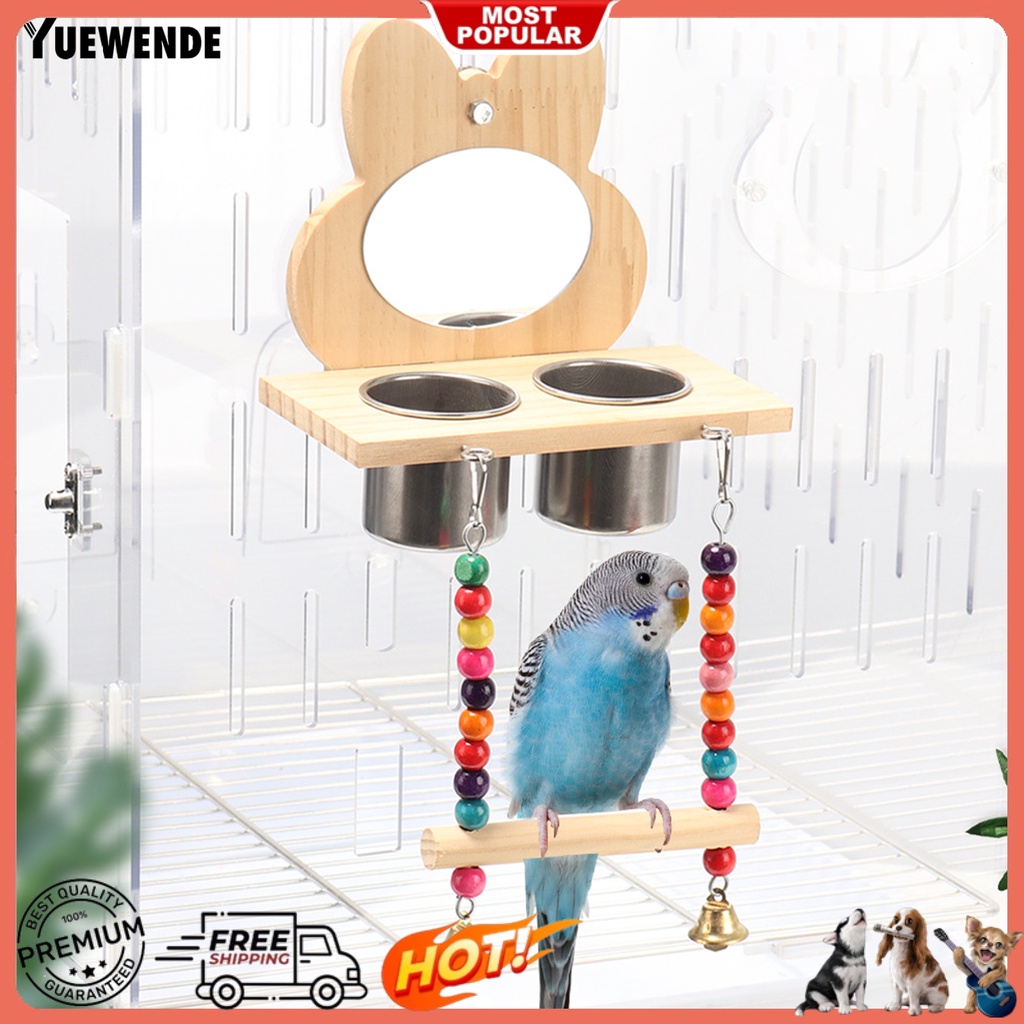 Yq.e Bộ Hộp Đựng Thức Ăn Cho Chim Bằng Thép Không Gỉ Tự Nhiên Tháo Rời Được Gắn Chuông Nhiều Màu Sắc