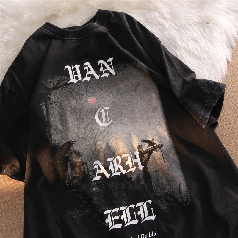 Áo Thun Ngắn Tay In Chữ Phong Cách Âu Mỹ Cá Tính Cho Nam