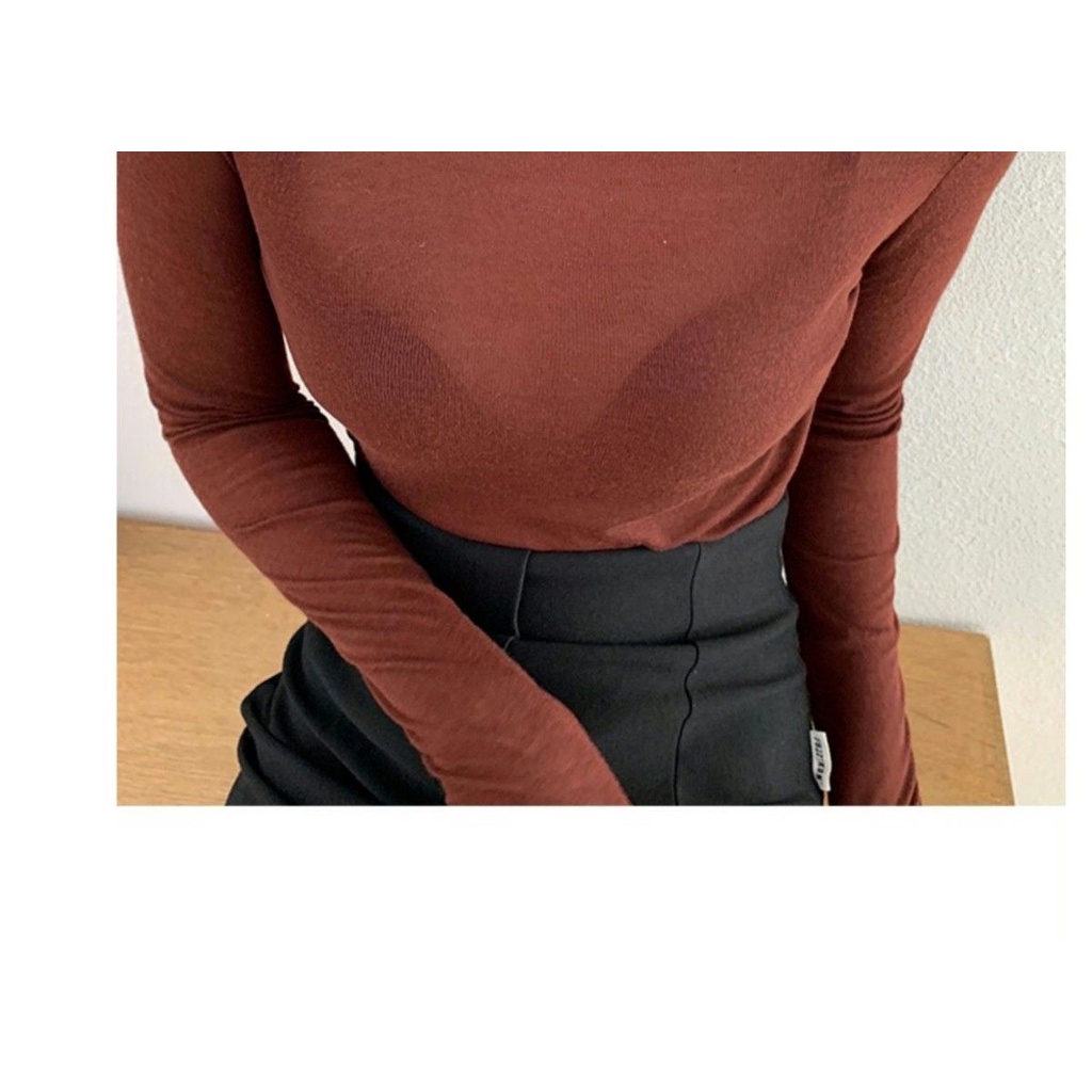 Áo Thun Tay Dài Cổ Cao Dáng Ôm Thời Trang Mùa Xuân Cho Nữ