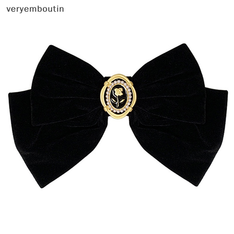 Kẹp Tóc Hình Nơ Bằng Nhung Màu Đen Thanh Lịch Cho Nữ