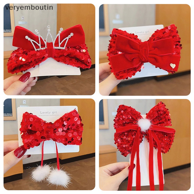 Kẹp Tóc Nơ Tua Rua Màu Đỏ Mừng Năm Mới Cho Bé Gái