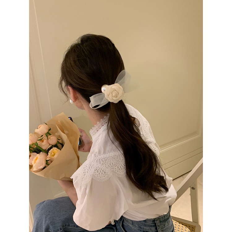 Dây Cột Tóc Cao Su Co Giãn Đính Ngọc Trai Và Nơ Dễ Thương