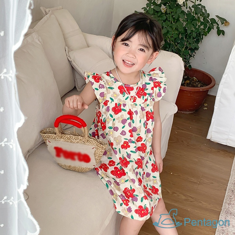 Đầm Dự Tiệc Dài Đến Đầu Gối Phối Bèo Ngọt Ngào Thời Trang Mùa Hè Cho Bé Gái