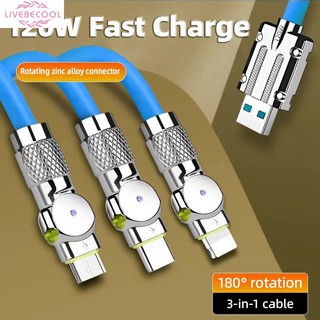 3in1 120w 6a silicone lỏng cáp sạc nhanh usb type-c micro usb 8 chân 1m 2m cáp sạc pd livebecool