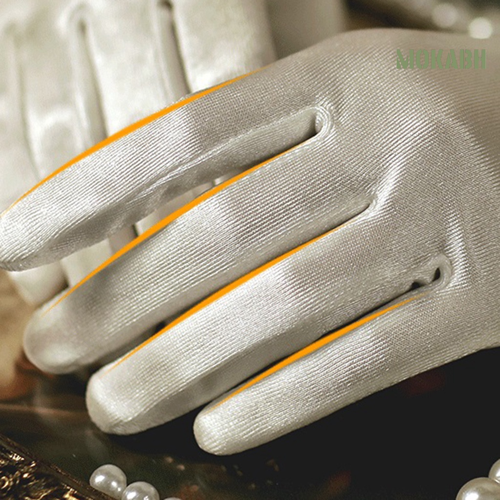 1 Cặp Găng Tay Satin Ngắn Màu Trơn Đính Ngọc Trai Giả Trang Trí Cho Cô Dâu