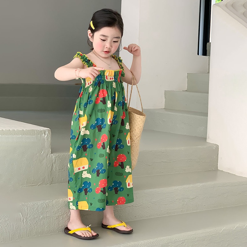 Bộ Áo Liền Bé Gái Bộ Áo Liền Quần Hai Dây In Hoa Thời Trang Mùa Hè Cho Bé Gái Se7en