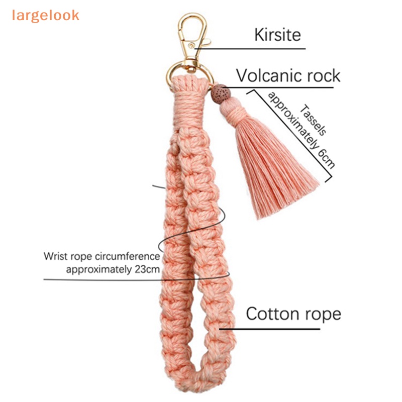 Móc Khóa Macrame Dây Cotton Bện Đính Đá Lava Phong Cách Boho Sáng Tạo Cho Nữ