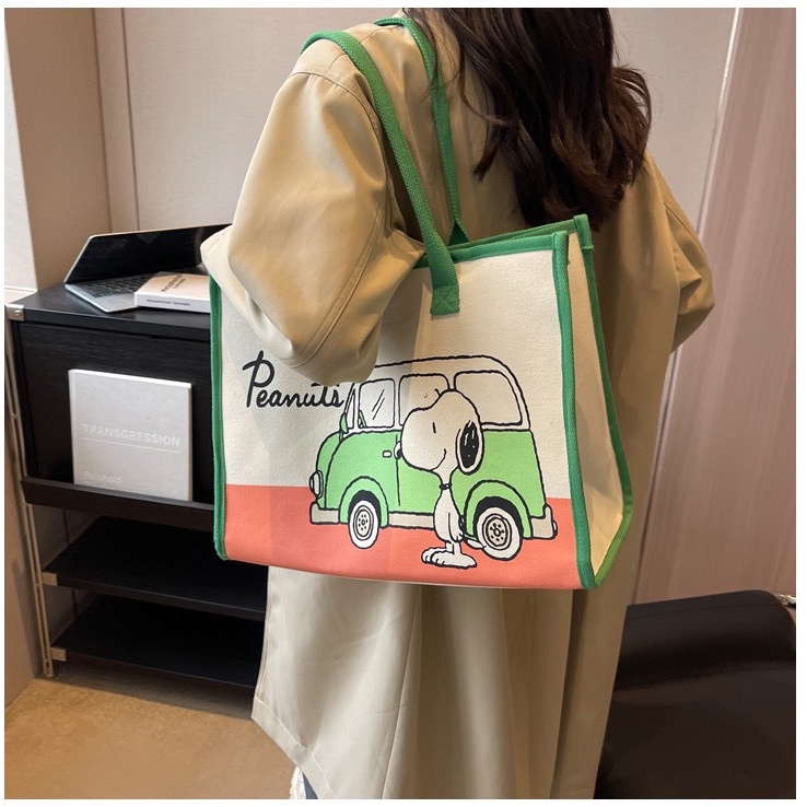 Túi Tote Đeo Vai / Xách Tay Bằng Vải Bạt Sức Chứa Lớn In Họa Tiết Hoạt Hình Cho Mẹ / Bé