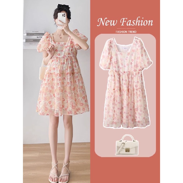 YHTN váy bầu mùa hè Thời trang váy bầu dài xinh dễ thương bigsize đầm bầu babydoll