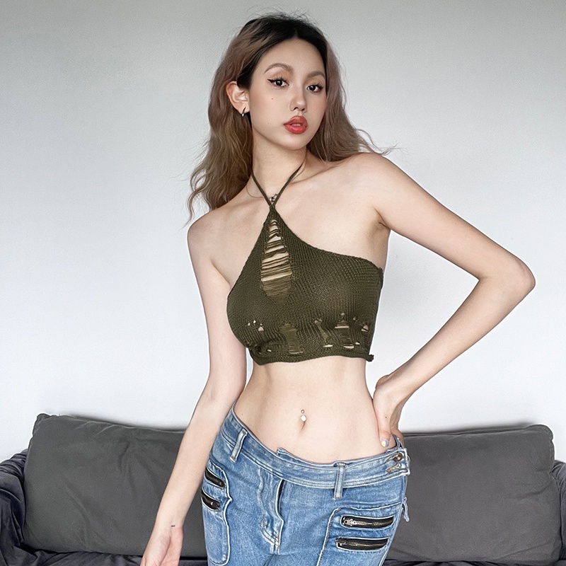 Weird Puss Áo Hai Dây Dệt Kim Mỏng Mùa Hè Gợi Cảm Hợp Thời Trang Cho Nữ