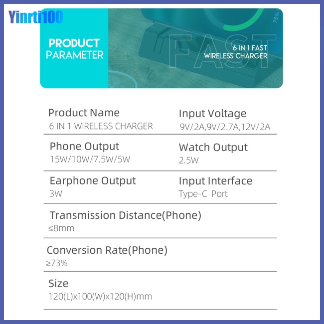 Đế Sạc Nhanh Không Dây Yinrti 3 Trong 1 15w Tương Thích Với Điện Thoại Đồng Hồ Ios