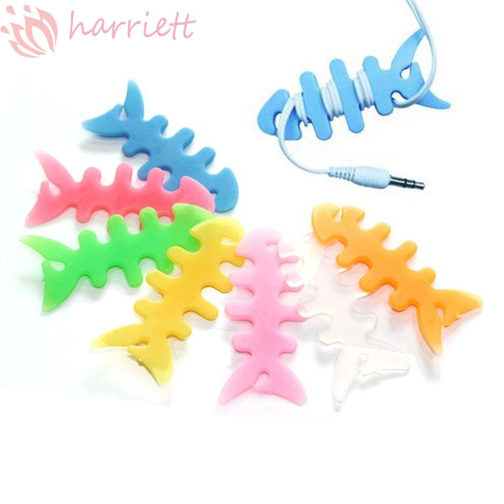 Set 5 Cuộn Quấn Dây Cáp / Tai Nghe Bằng Silicon Mềm Hình Xương Cá Nhiều Màu Sắc