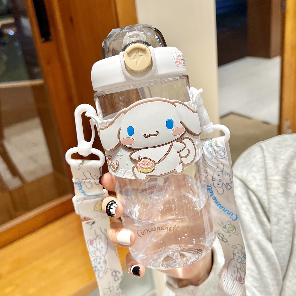 Bình Nước Có Ống Hút Họa Tiết Hoạt Hình Sanrio Kuromi Cinnamoroll Purin My Melody Dễ Thương Cho Bé Gái