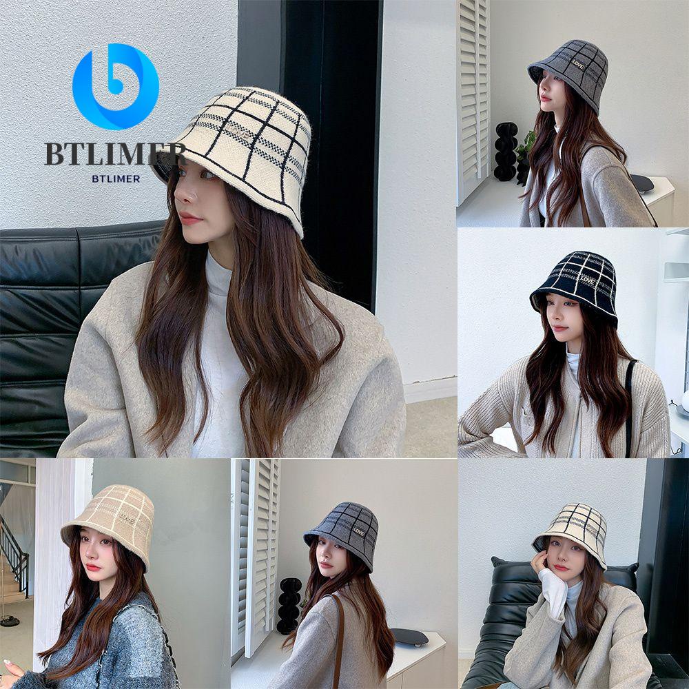 Btlimer Mũ Bucket Dệt Kim Giả Len Họa Tiết Kẻ Sọc Đơn Giản Cổ Điển