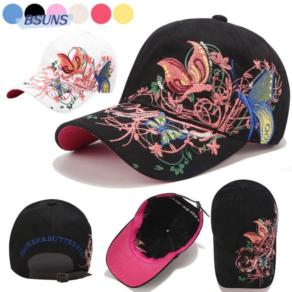 Mũ Lưỡi Trai Cotton Màu Hè Thêu Họa Tiết Bươm Bướm Cho Nữ