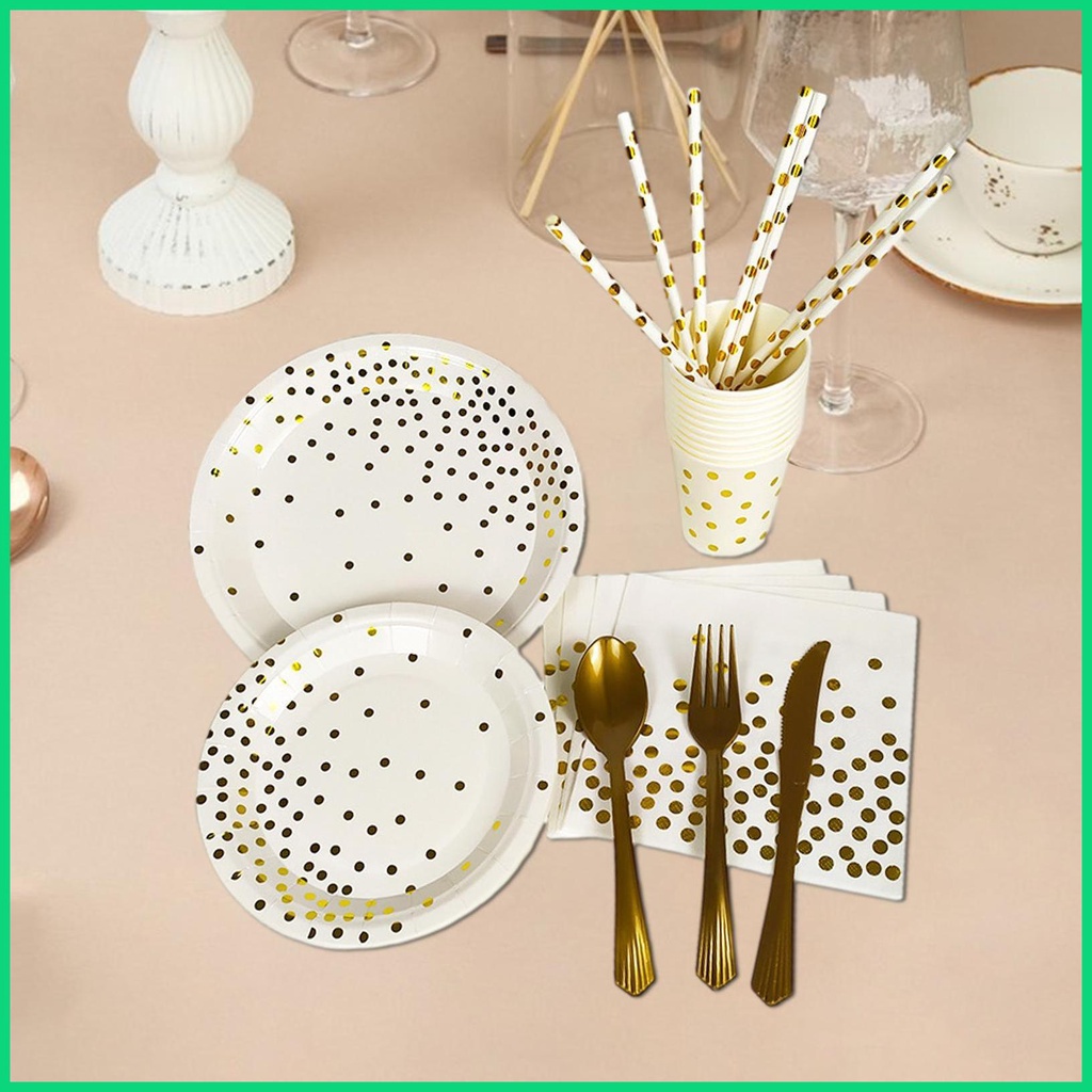 Bộ Đĩa Ăn Bằng Giấy Họa Tiết Chấm Bi Màu Vàng Tiện Dụng