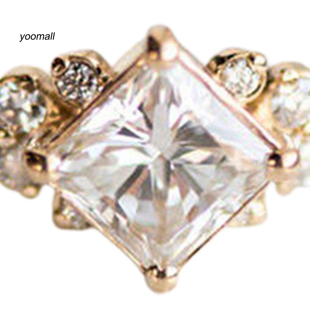 Nhẫn Cưới Mặt Vuông Đính Đá Zircon Thanh Lịch Cho Nữ