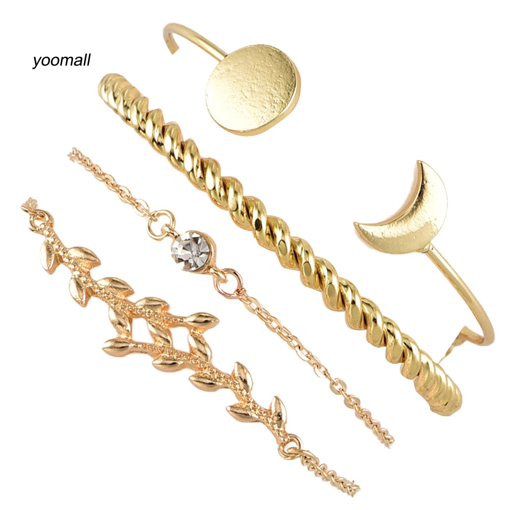Set 4 Vòng Tay Hở Hình Mặt Trăng / Chiếc Lá Thời Trang Cho Nữ