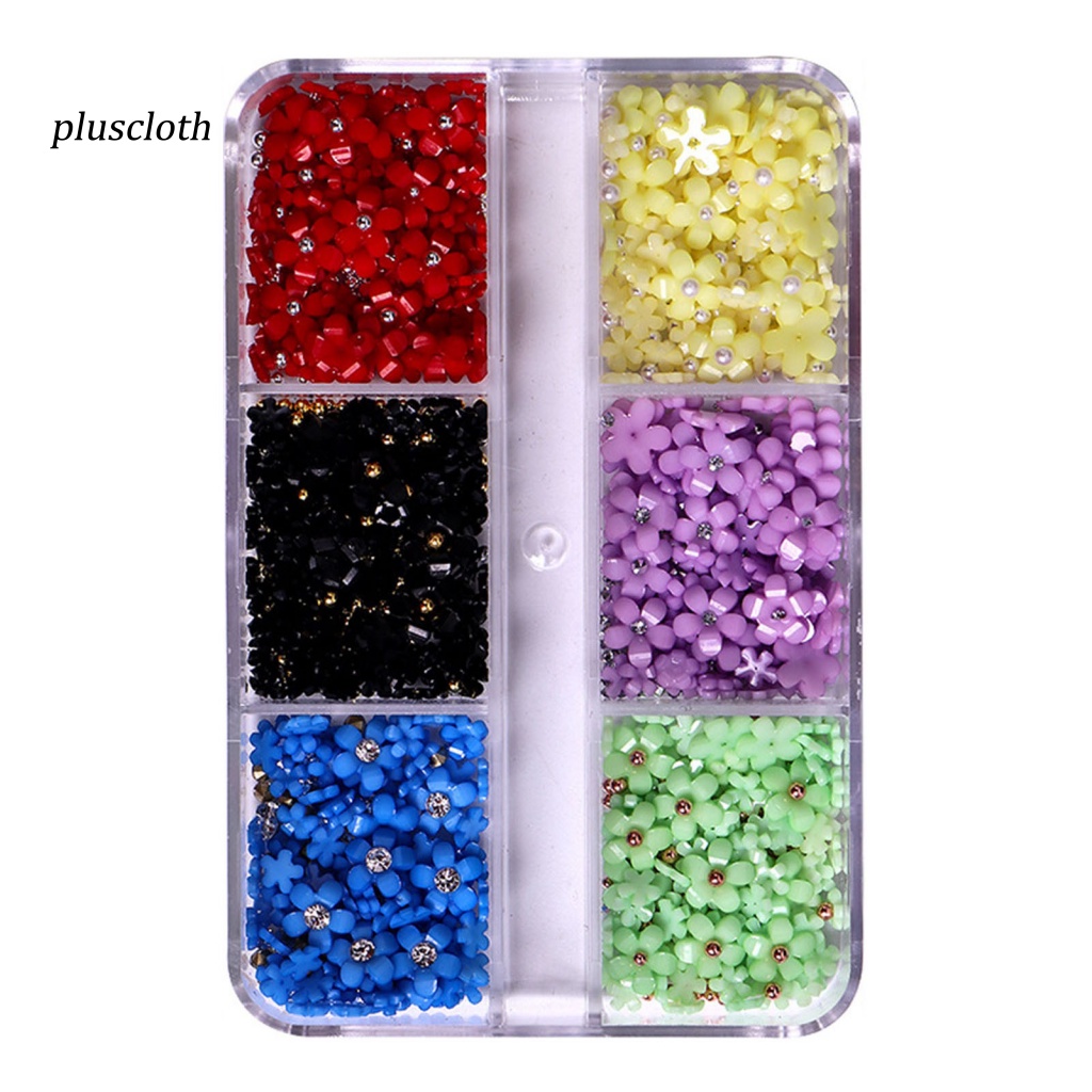 1 Hộp 6 Ngăn Đựng Hạt Ngọc Trai / Hoa Bằng Nhựa Dùng Trang Trí Móng Tay Nghệ Thuật