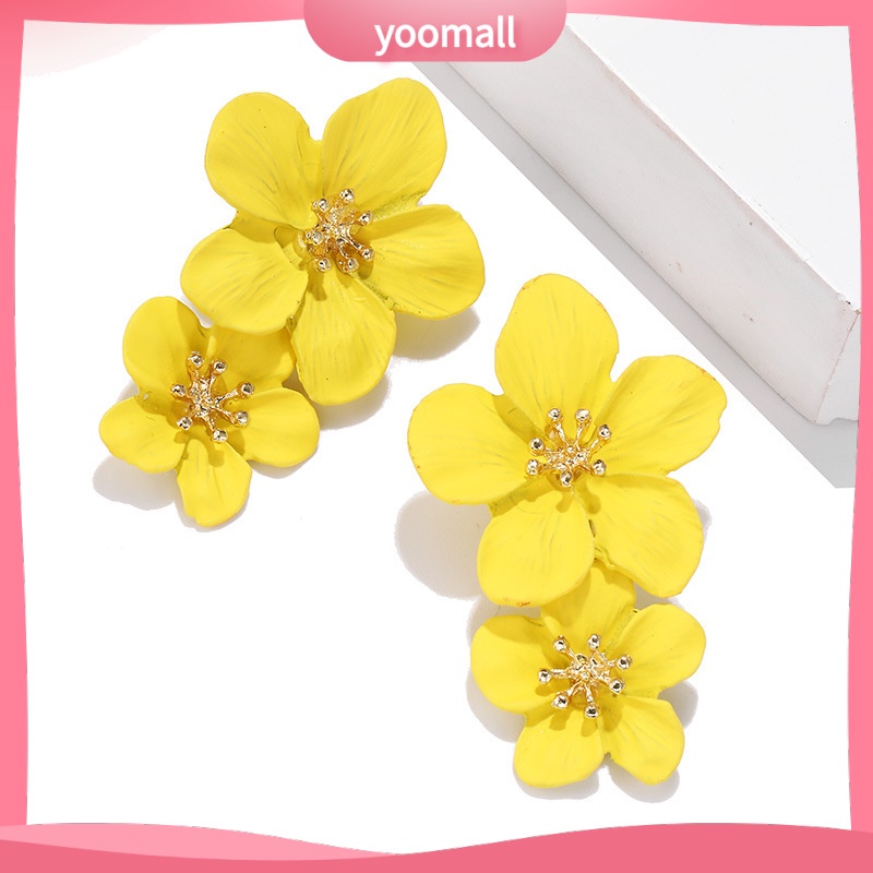 [YM] Bông Tai Xỏ Lỗ Hai Lớp Hình Hoa Năm Lá Nổi Tiếng Mạng Thời Trang Cá Tính