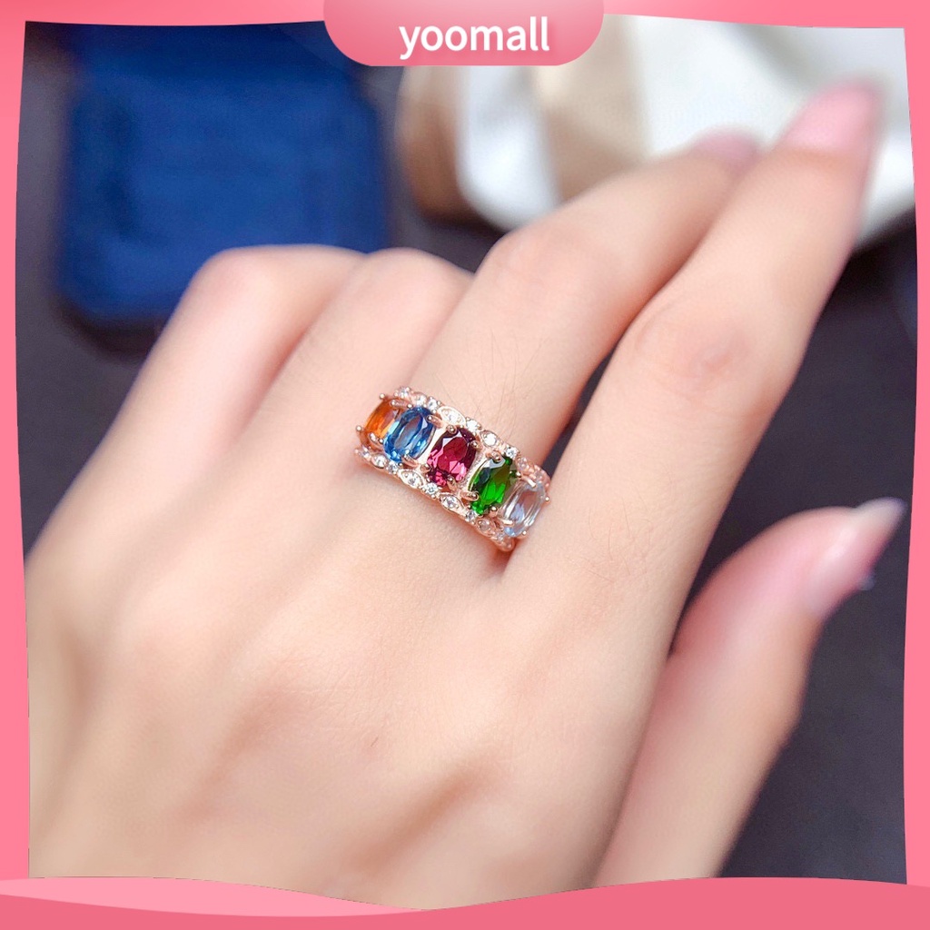 [YM] Nhẫn Dạng Hở Đính Pha Lê Tự Nhiên Nhiều Màu Sắc Cho Nữ