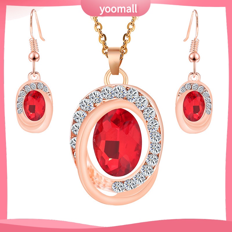 Bộ Vòng cổ + Bông Tai Đính Kim Cương Hình oval Kiểu Dáng Không Đối Xứng