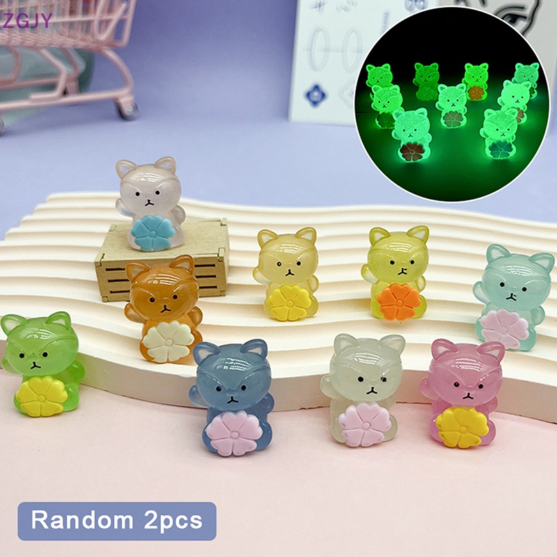 Set 2 Mô Hình Cáo Dạ Quang Mini Bằng Nhựa Resin Trang Trí Bảng Điều Khiển Xe Hơi / Nhà Cửa Mới