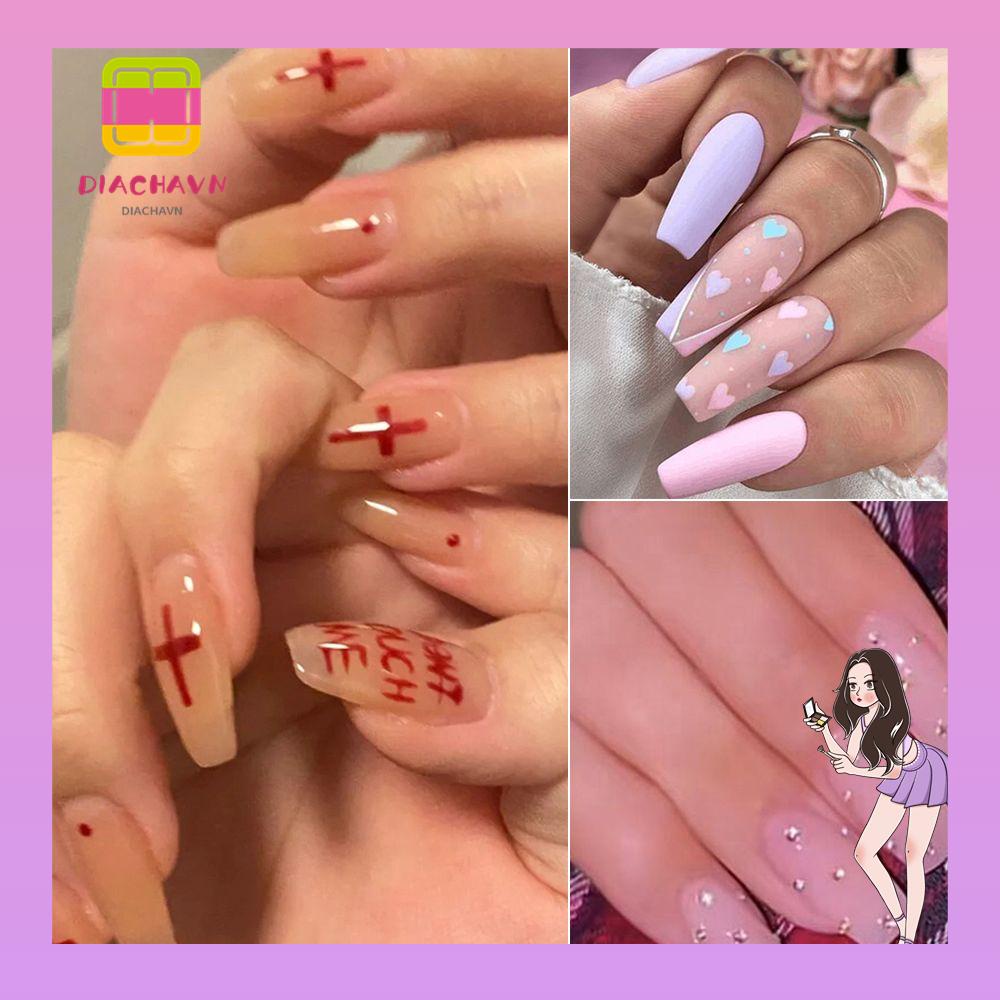 DIACHAVN Set 24 Móng Tay Giả Trong Suốt Đính Trái Tim Trang Trí Halloween