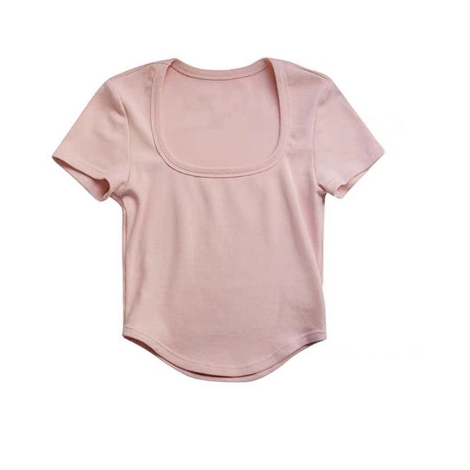 COZOK Áo Thun Tay Ngắn Cổ Chữ U Màu Trơn Dễ Phối Đồ Hợp Thời Trang