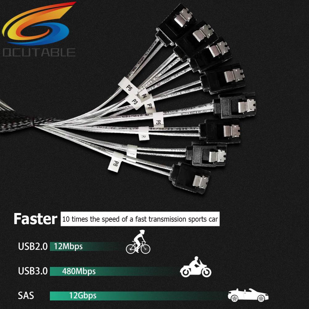 Cáp ChuyểN ĐổI MỏNg SAS4.0 SFF-8654 8i Sang SATA 8 CổNg 12Gbps 50cm