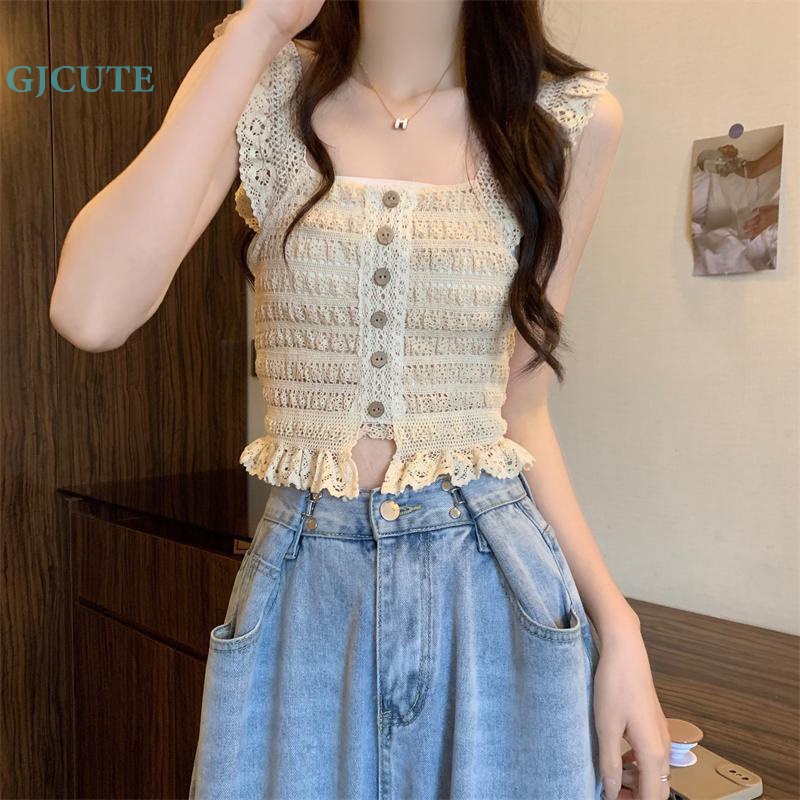 Áo Dệt Kim Không Tay Cổ Vuông Khoét Lỗ Dáng Ôm Gợi Cảm Thời Trang Mùa Hè Cho Bạn Gái WTD