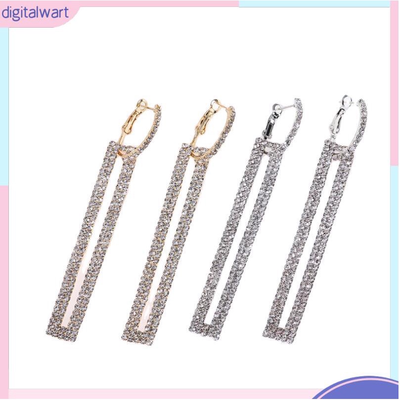 Bông Tai Hình Chữ Nhật Dáng Dài Đính Đá Pha Lê Phong Cách Hàn Quốc