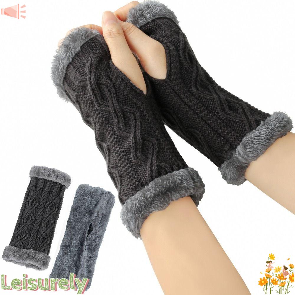 LEILY Găng Tay Len Cừu Hở Ngón Thời Trang Cho Cặp Đôi