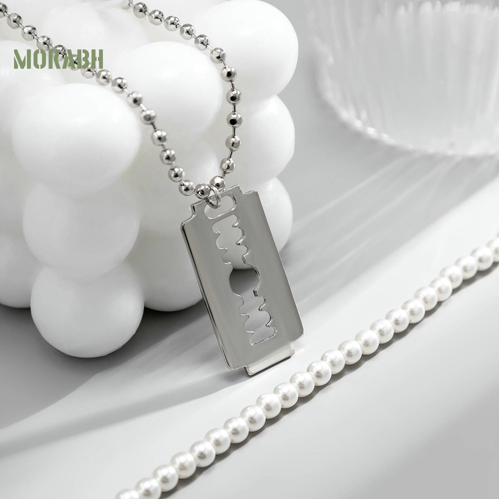 [Mok Abh] Vòng cổ Hai Lớp Đính Ngọc Trai Nhân Tạo Hình Học Có Thể Điều Chỉnh Thời Trang Dành Cho Nam