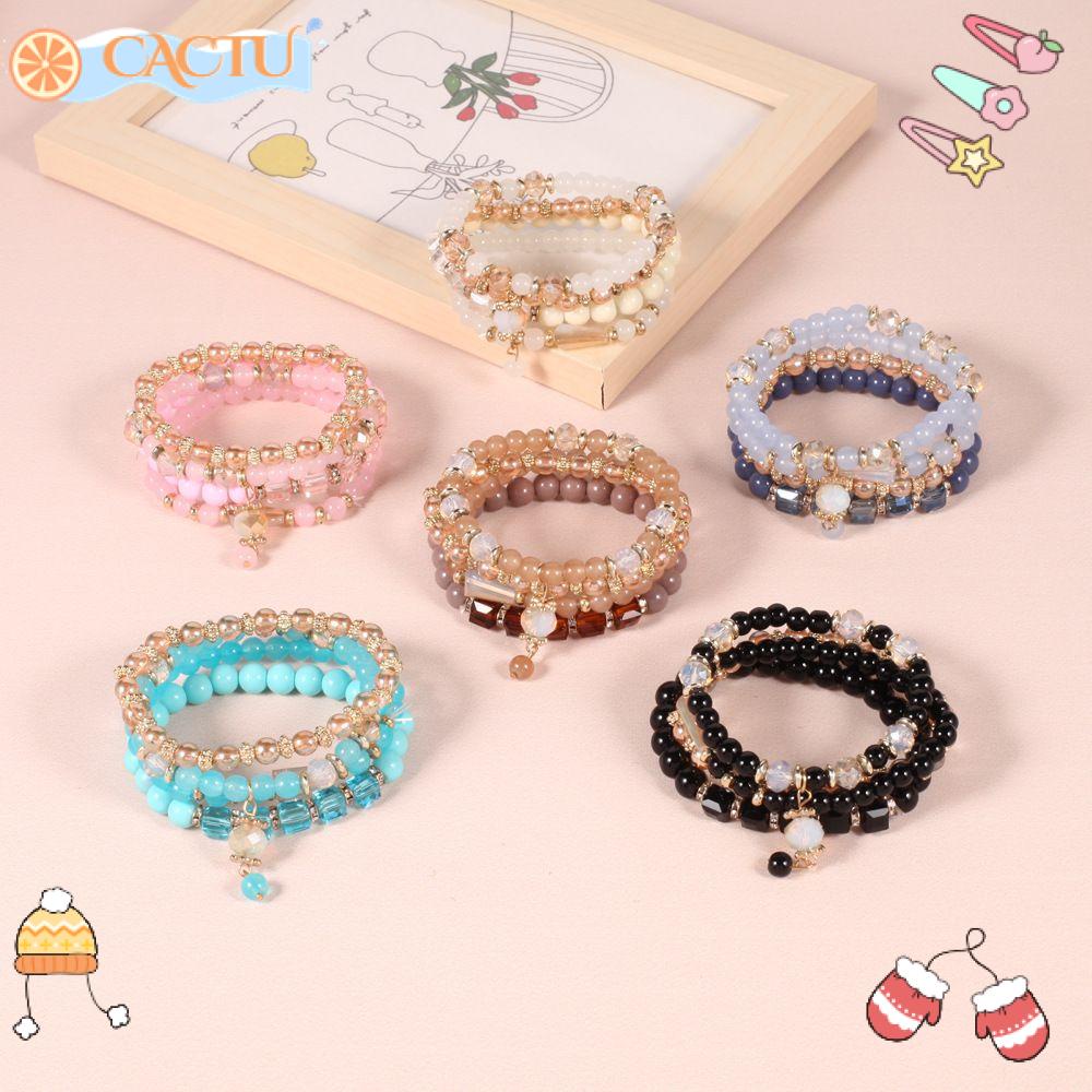 CACTU Set 4 Vòng Tay Hạt Pha Lê Phong Cách Bohemian