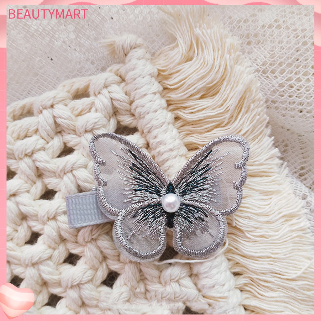 Kẹp Tóc Mái Bướm Đính Ngọc Trai Giả Thêu Họa Tiết Cho Nữ