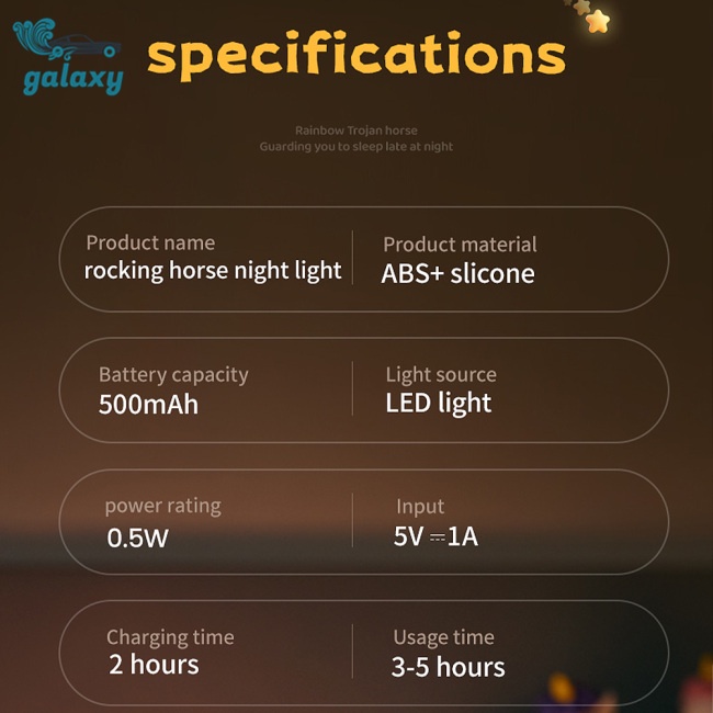 Galaxy Đèn Ngủ Hình Ngựa Trojan Dễ Thương Có Thể Sạc Lại Bằng Cổng Usb Trang Trí Phòng Ngủ Trẻ Em