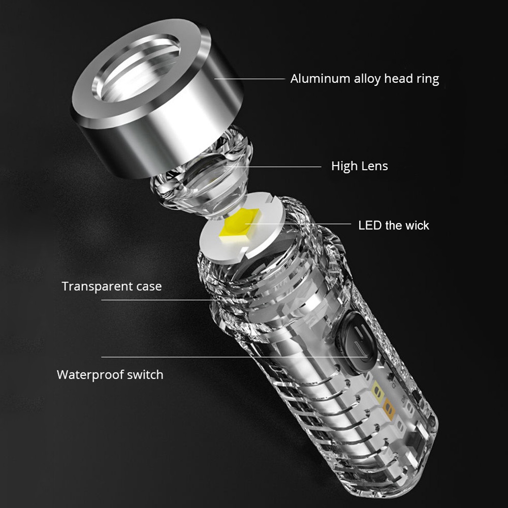 Móc Khóa Đèn Pin mini Ánh Sáng Xanh Đỏ Đa Năng Có Thể Sạc Lại