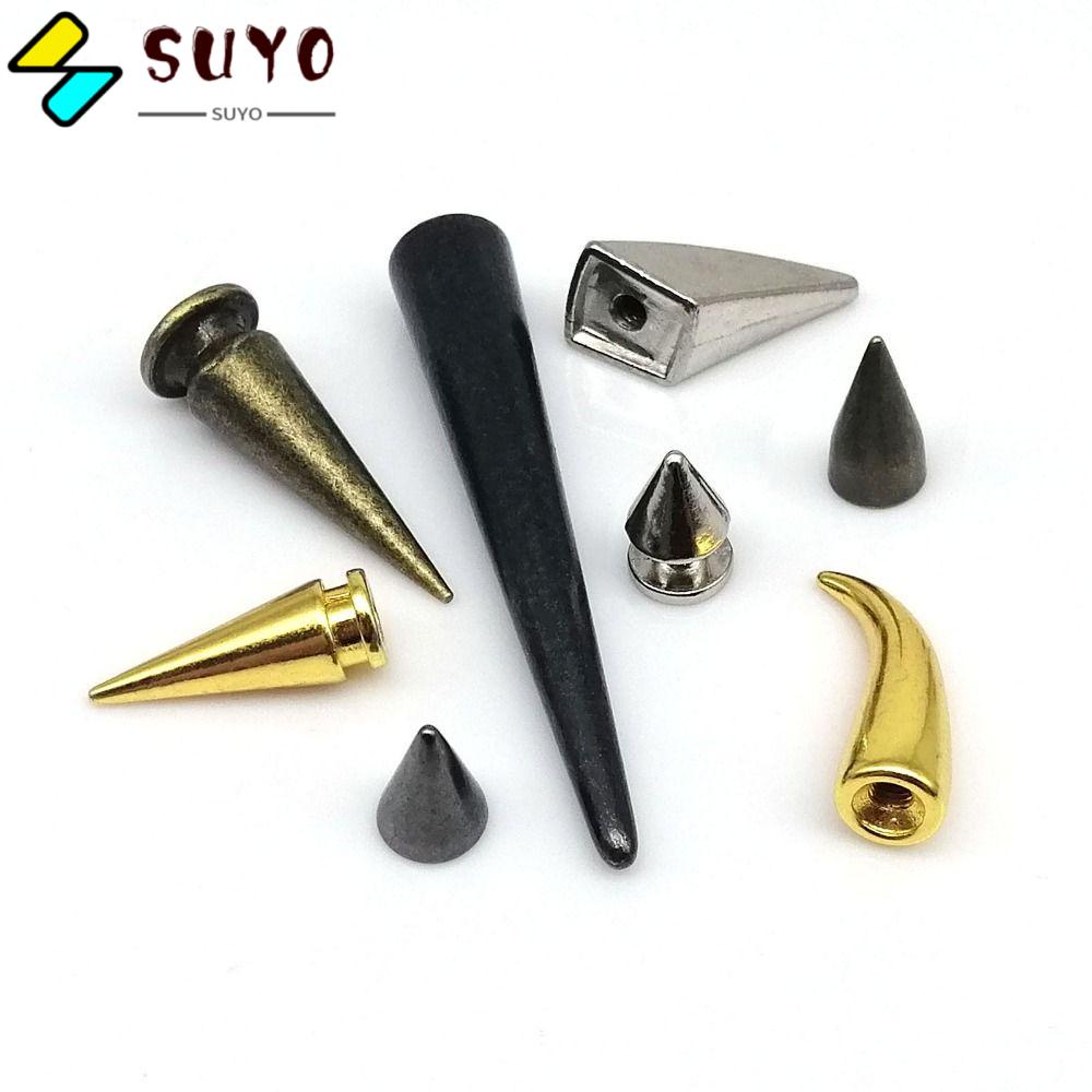 Suyo Set 10 Set Phụ Kiện Trang Trí Móng Tay Đinh Tán Phong Cách Punk Đầu Nhọn Kim Loại Hình Nón Bằng Da Bền
