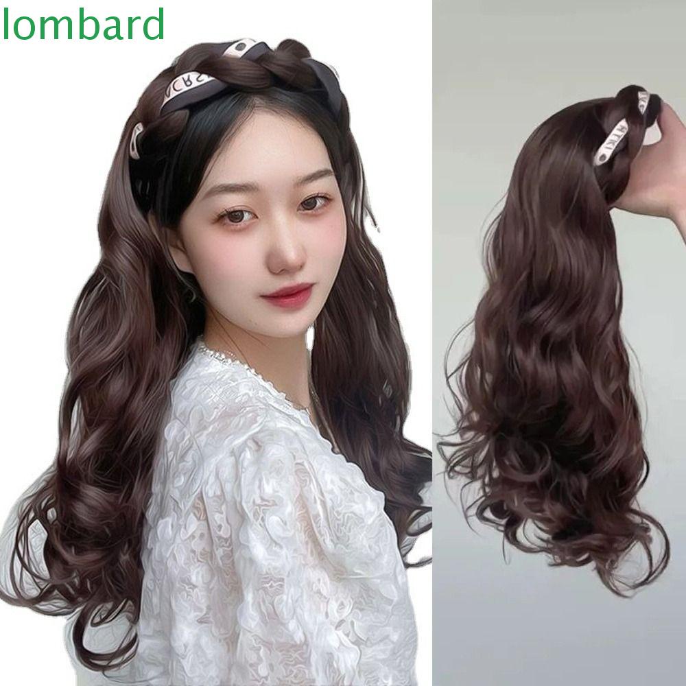 LOMBARD Tóc Giả Nối Dài Vô Hình Bằng Sợi Tổng Hợp Dạng Kẹp Cách Nhiệt Màu Đen Thời Trang Cho Nữ
