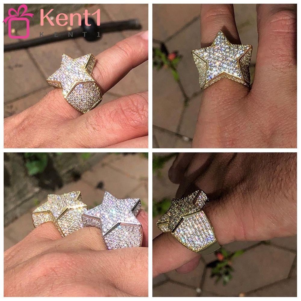 KENT1 Nhẫn Hình Ngôi Sao Đính Đá Sang Trọng Phong Cách Hip Hop