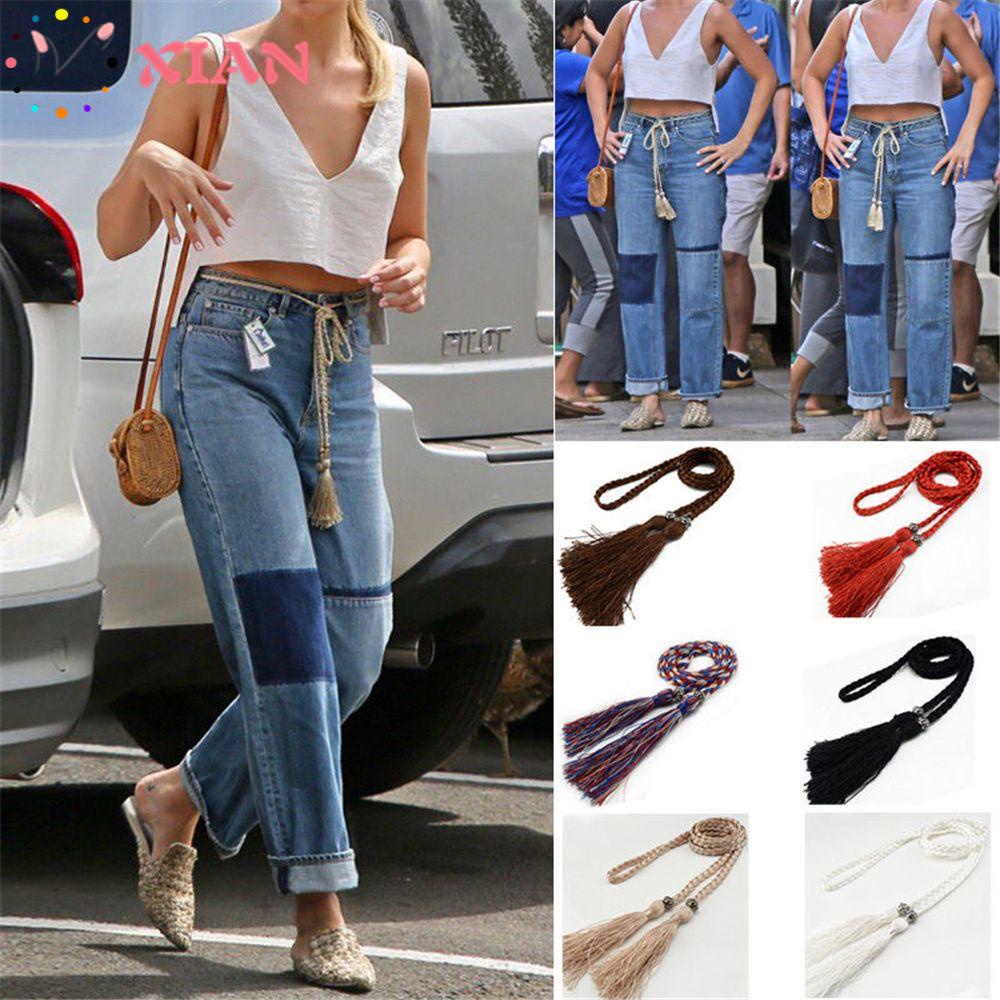 XIANTIN Thắt Lưng Bện Dây Tua Rua Tự Buộc Dành Cho Nữ