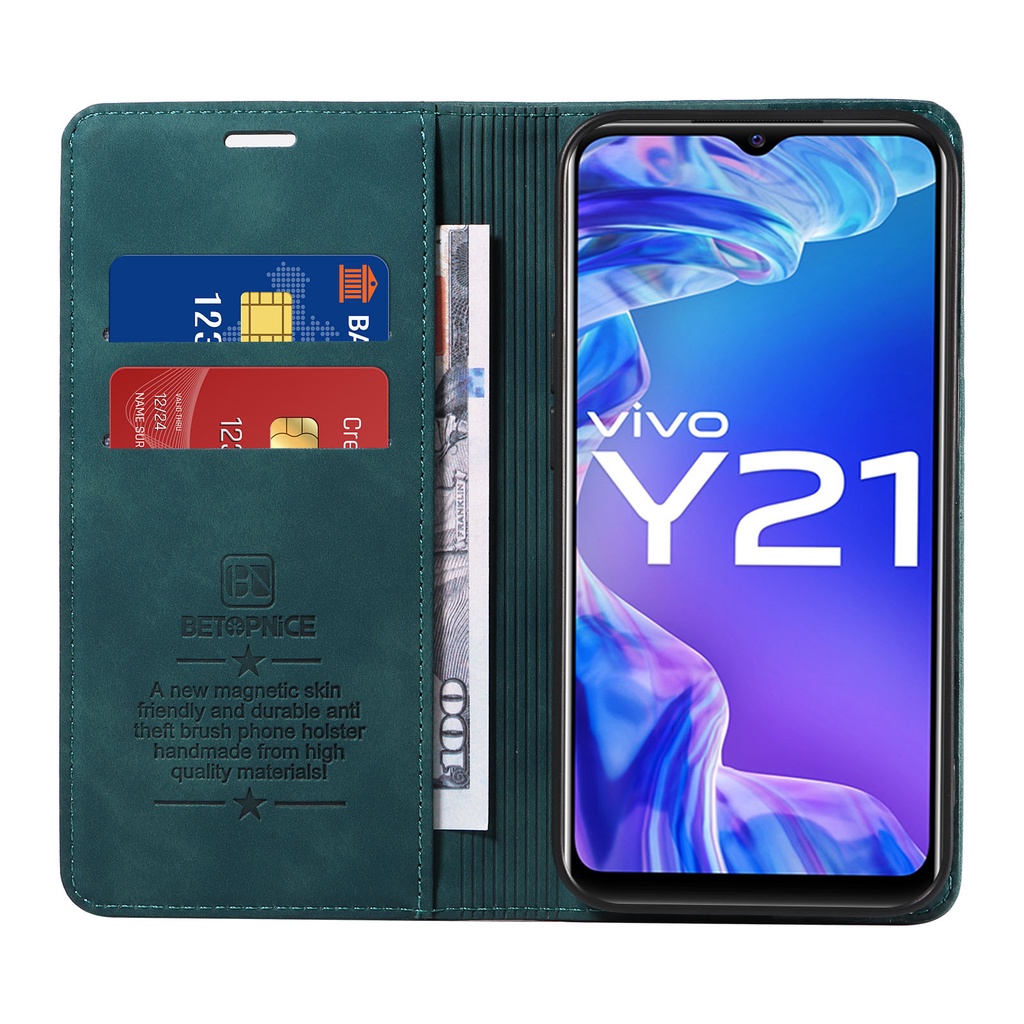 RFID Vỏ Cho Vivo Y20 Y21 Y22 Y12s Y16 Y35 Y21s Y15s Y02 Y01 Y33s Bao Da Điện Thoại Dạng Ví Nắp Lật Nam Châm Có Ngăn Đựng Thẻ